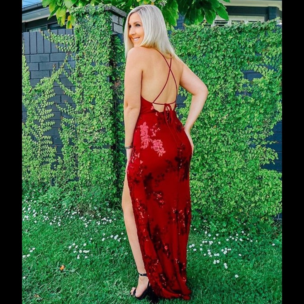 Burgundy Sequin Slit Dress